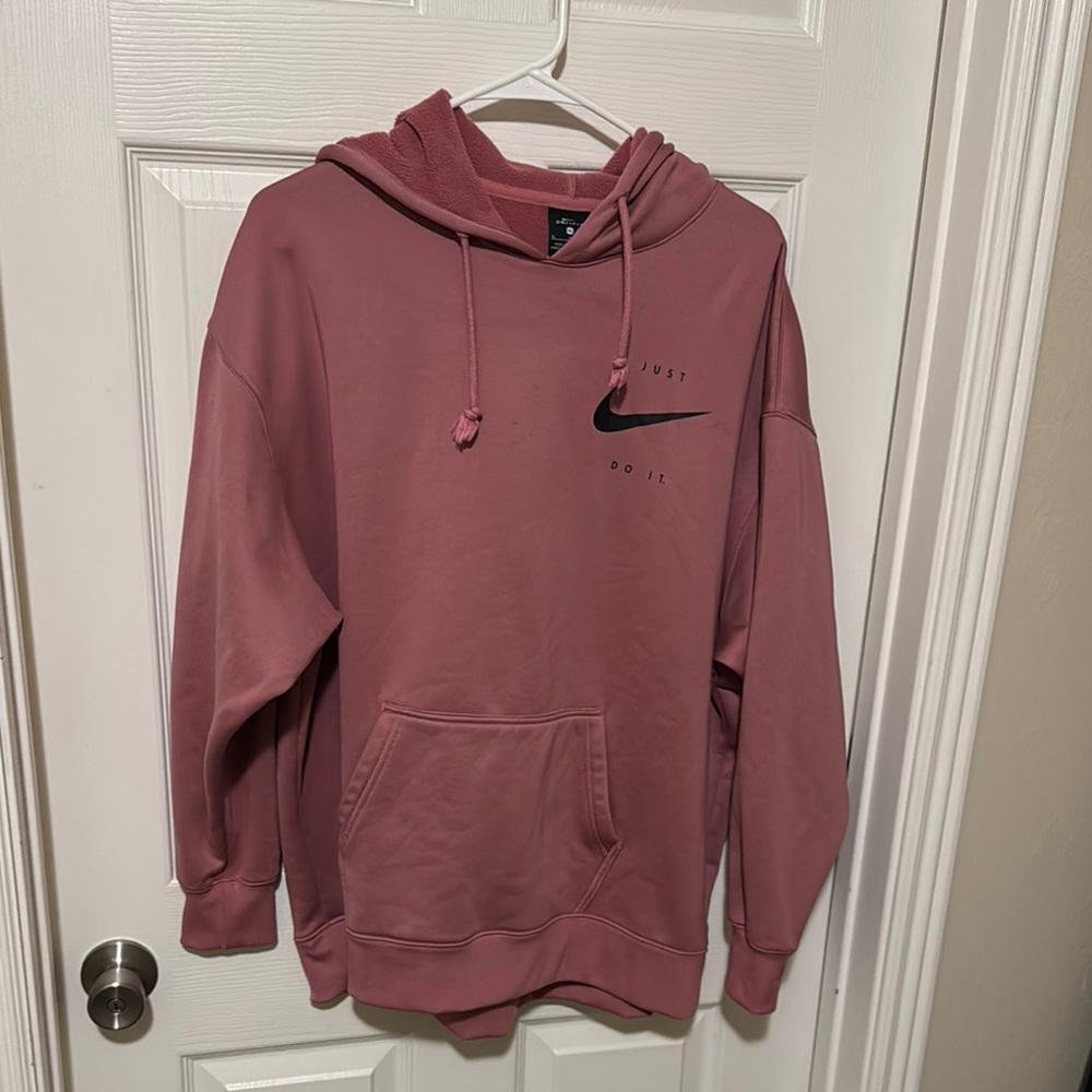 Nike Pink Hoodie with Iconic Swoosh and Relaxed Fit
